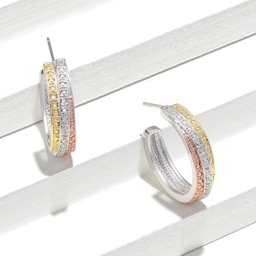 Amazon Essentials Tri-Tone Plated Bronze Diamond Accent C-Hoop Earrings, (previously Amazon Collection)3