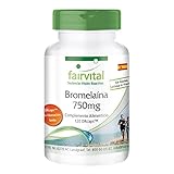 Fairvital | Bromelina 750mg - Enzima natural de la piña - Suplemento de bromelina vegano - Dosis elevada - 1800 F.I.P. & 900 GDU - 120 Cápsulas - Calidad Alemana
