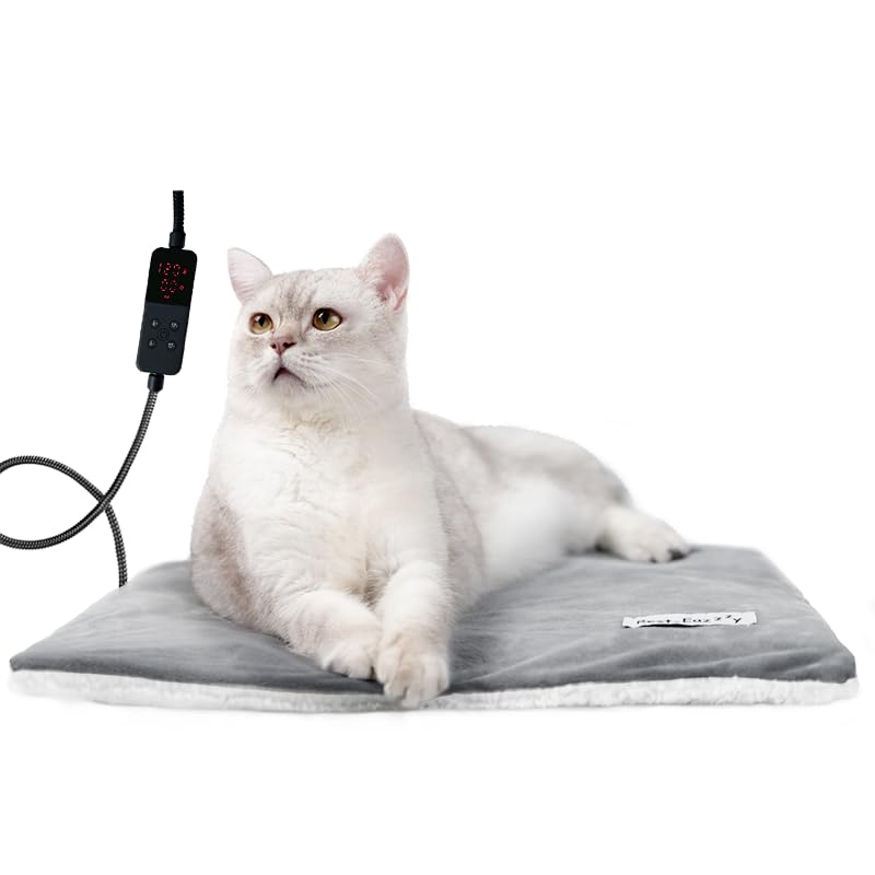 Rest-Eazzzy Cat Heating Pad & Bed - Heated Cat Bed with Removable Cover & 5-Level Timer & Temperature Control (Pure-Grey)