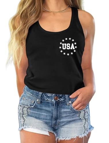 Image of Ithalt Womens American Flag Shirts 4th of July Outfits USA T-Shirt Patriotic Tank Shirt Fourth of July Sleeveless Tops