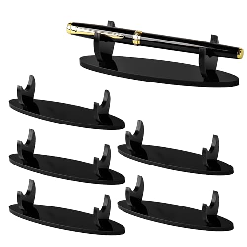 6 Pcs Black Acrylic pen holder for desk Reusable Single pen display stand Horizontal makeup brush rack for Fountain Pen Pencil Wand Paintbrush,Home Office School Desktop Storage Rack