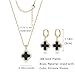Feasnow Lucky Clover Sets Clover Necklace and Hoop Earrings- Black White Green Pendant- 18k Gold Plated Fashion Cute Jewelry for Women Bring Good Luck (Gold-Black)