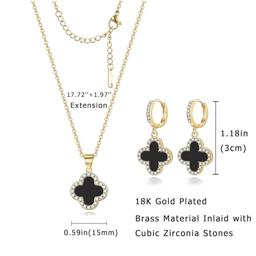 Clover Necklace and Clover Earrings Black White Green Red Pendant 18k Gold Plated Lucky Clover Jewelry Set for Women Trendy2