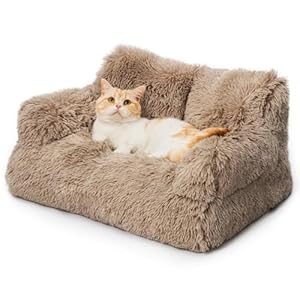 MEWOOFUN stilvoll katzenbett katzensofa flauschig – 76x45cm katzenbett große Katzen Plush katzencouch für kleine Hunde und Katzen Abnehmbar und waschbar (braun)