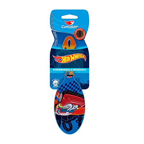 Condor, Escova de Cabelo Hot Wheels, Almofadada, Pinos Plásticos com Pontas Protetoras, Portátil, Mu