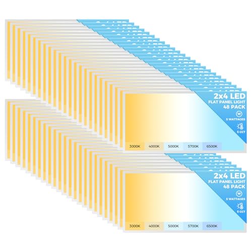 Image of AIKVSXER 48 Pack 2x4 LED Flat Panel Light, Dimmable Recessed Drop Ceiling Light Fixture for Office Kitchen,9100LM,Switchable 5CCT 3000K /4000K /5000K /5700K /6500K, 5 Wattages 30W /40W /50W /60W /70W