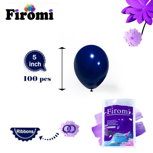 Image of Firomi Navy Blue Balloons 5- inch 100pcs (with 2 ribbons)