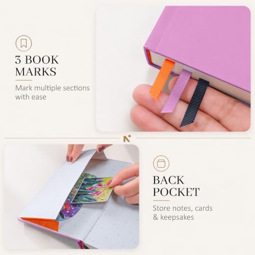 Image of NEORAH -A6 RULED | 368 Pages - 110 Gsm | PAGE A DAY JOURNAL (14.8 X 10.5 cm)-Hardcover RULED Notebook |Back Pocket |3 Silk Book Mark - Completely HANDMADE for Journaling,writing - LAVENDER