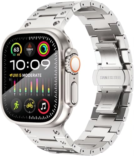 Image of Quickprime 49mm 45mm 44mm 42mm Compatible Apple Watch Strap, Stainless Steel Link Metal Band for iWatch Ultra | Ultra 2 | Series 9 | 8 | 7 | 6 | 5 | 4 | 3 | 2 | 1 | SE & SE2