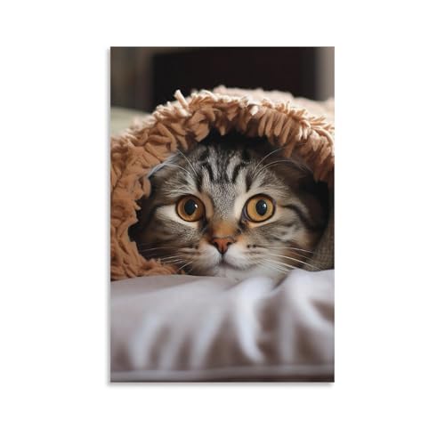 Toile murale chat sous couverture pour raviver un mur vide et triste 60x90