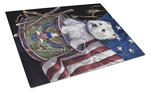 Caroline’s Treasures PPP3129LCB Westie Little Drummer Boy USA – Tabla de cortar de cristal grande, multicolor
