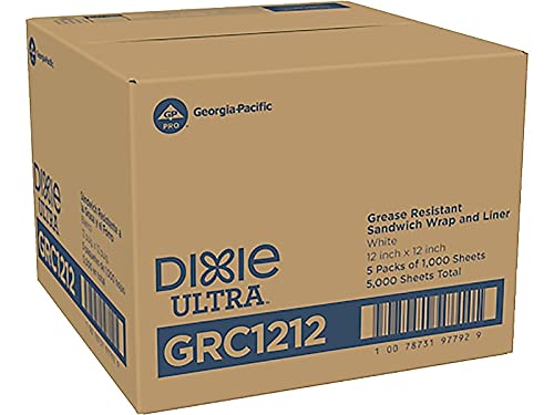 Dixie Ultra Grease Resistant Sandwich Wrap and Liner by GP PRO (Georgia-Pacific), White, GRC1212, 12"x12", 5000 Sheets Per Case, (5 packs of 1000 sheets)