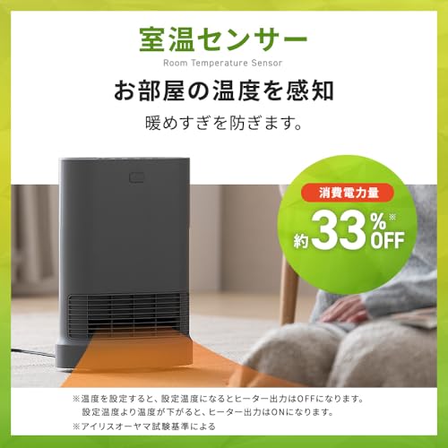 アイリスオーヤマ 大風量 セラミックファンヒーター 首振り 人感センサー 室温センサー 節電 省エネ 1200W 転倒オフ機能 速暖 小型 コンパクト 切り忘れ防止 ACH-LWSW12A-W ホワイト の商品画像 3