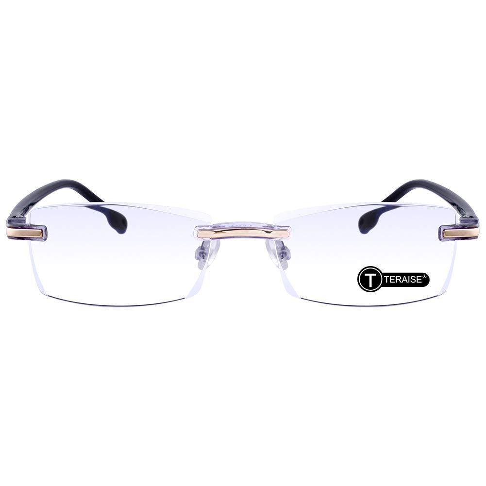 Teraise Unisex 1Pcs Blue Rimless Reading Glasses Fashion Diamond Cutting Design Anti-Fatigue Clear Lens Spectacle Readers For Men(3.0X)