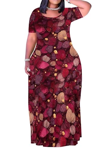 Image of PinkPatty Women's Plus Size Maxi Dresses Short Sleeve Sundress Summer T-Shirt Beach Long Dress with Pockets