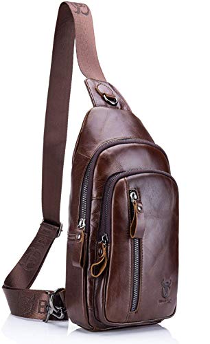 Ardermu Sac Poitrine en Cuir Véritable pour Homme - Sac De Poitrine en Cuir pour Hommes- Sac De Poitrine Homme-Sac à Dos en Cuir Véritable pour Homme d'affaires, Sport, Randonnée, Voyage