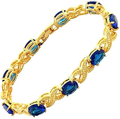 Yellow gold finish ruby, sapphire, emerald, amethyst, tourmaline created diamond bracelet (Blue Sapphire)
