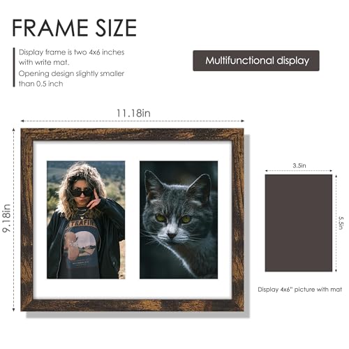 Image of DUENPY 8x10 Double Picture Frame For Displaying Double 4x6 Picture Frame for Wall Mounting or Tabletop, Brown.