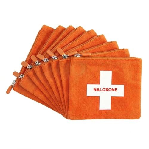 Image of 10 PACK Naloxone Overdose Kit Bag - Compact Canvas Pouch for Naloxone Nasal Spray & Opioid Emergency Response - Holds 2 Naloxone Sprays & Accessories - Naloxone Not Included (Orange, 10 Units)