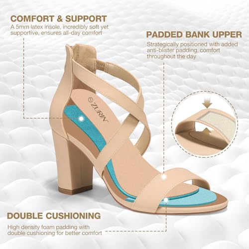 ZURIN Women's Strappy Block Heels Chunky High Heels Sandals Open Toe Ankle Strap Pumps Dress Shoes for Wedding Bridal Evening Party Prom2
