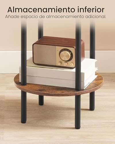 Miniatura 7 de Choezon Mesa Auxiliar Redonda, Mesita De Sofá Con Dos Estantes, Mesilla De Noche Pequeña, Mesita De Centro De Estilo Industrial Para Salón, Dormitorio, Marrón Vintage Y Negro Dtbz01bf