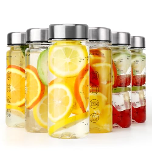 BuildLife Plastic Water Bottle with Stainlesss Steel Lid, 350ML Reusable Tritan Drinking Bottles BPA-Free Leak Proof Beverage Juice Container for School Office Sports (6pcs 350ml)