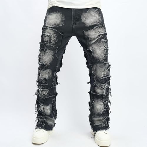 Men's Ripped Jeans Vintage Washed Frayed Fashion Denim Pants Teen Boys Distressed Hip Hop Rap Streetwear Straight Fit3