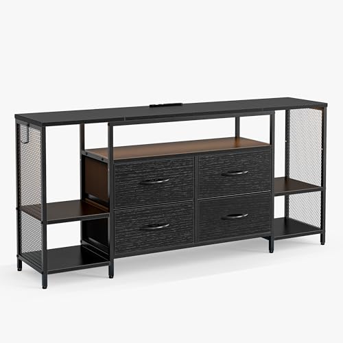 IKIFLY テレビ台 テレビボード 収納チェストロータイプ棚付き 引き出し付き ローボード テレビラックワイドチェスト大容量収納 tv台 可動棚 オープン収納 42 32インチ 55型まで対応 省スペース 北欧 おしゃれ ウォールナット耐荷重50kg幅135×奥行30×高さ63cm (ブラック)