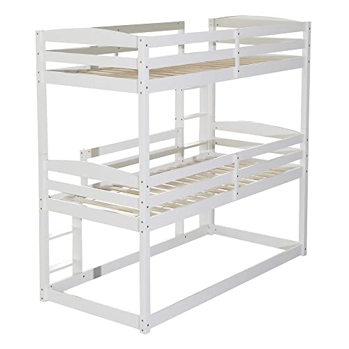 KecDuey Litera para niños de 3 plazas, 90 x 200 cm, para tres, extraíble en cama individual, cama de matrimonio, cama de invitados, madera de pino (blanco) - imagen 5