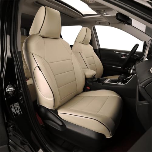 Image of EKR Rav4 Seat Covers Custom Fit for Toyota RAV4 Adventure,TRD-Off Road 2019 2020 2021 2022 2023 2024, Leather Car Seat Cover Full Set for SUV,Faux Leather(Beige)