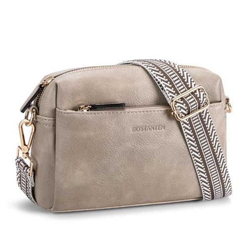 Image of BOSTANTEN Small Crossbody Purse for Women Triple Zip Cell Phone Leather Handbag with Colored Shoulder Strap