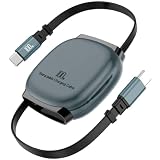 Ewise 巻取り式 USB Type-C ケーブル, 100W PD対応, iPhone 15/16/17シリーズ対応, 90cm, 高速充電, Mac/iPad/Galaxy対応 (グレー)