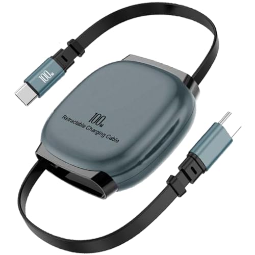 Ewise 巻取り式 USB Type-C ケーブル, 100W PD対応, iPhone 15/16/17シリーズ対応, 90cm, 高速充電, Mac/iPad/Galaxy対応 (グレー)