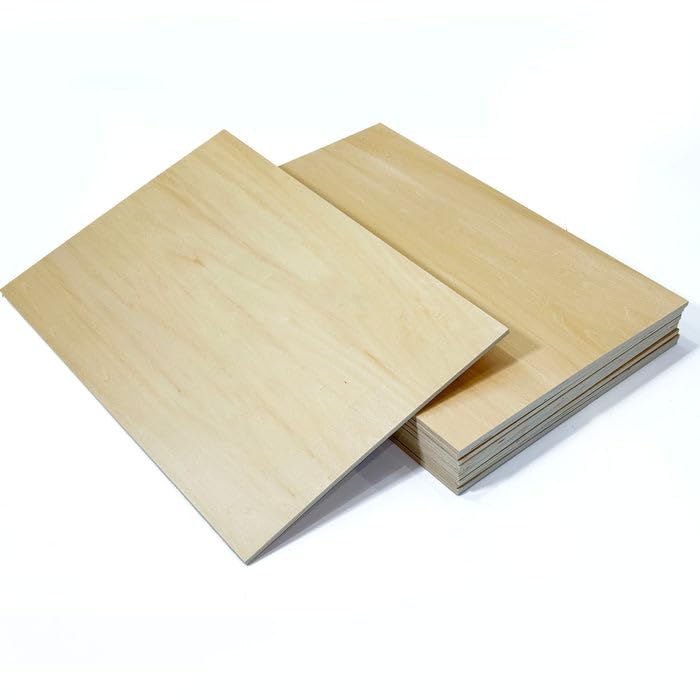 Basswood Plywood Sheets 1/4 Inch – 12x12 Unfinished Wood Sheets for Crafts, Laser Cutting, DIY – 10 Pack