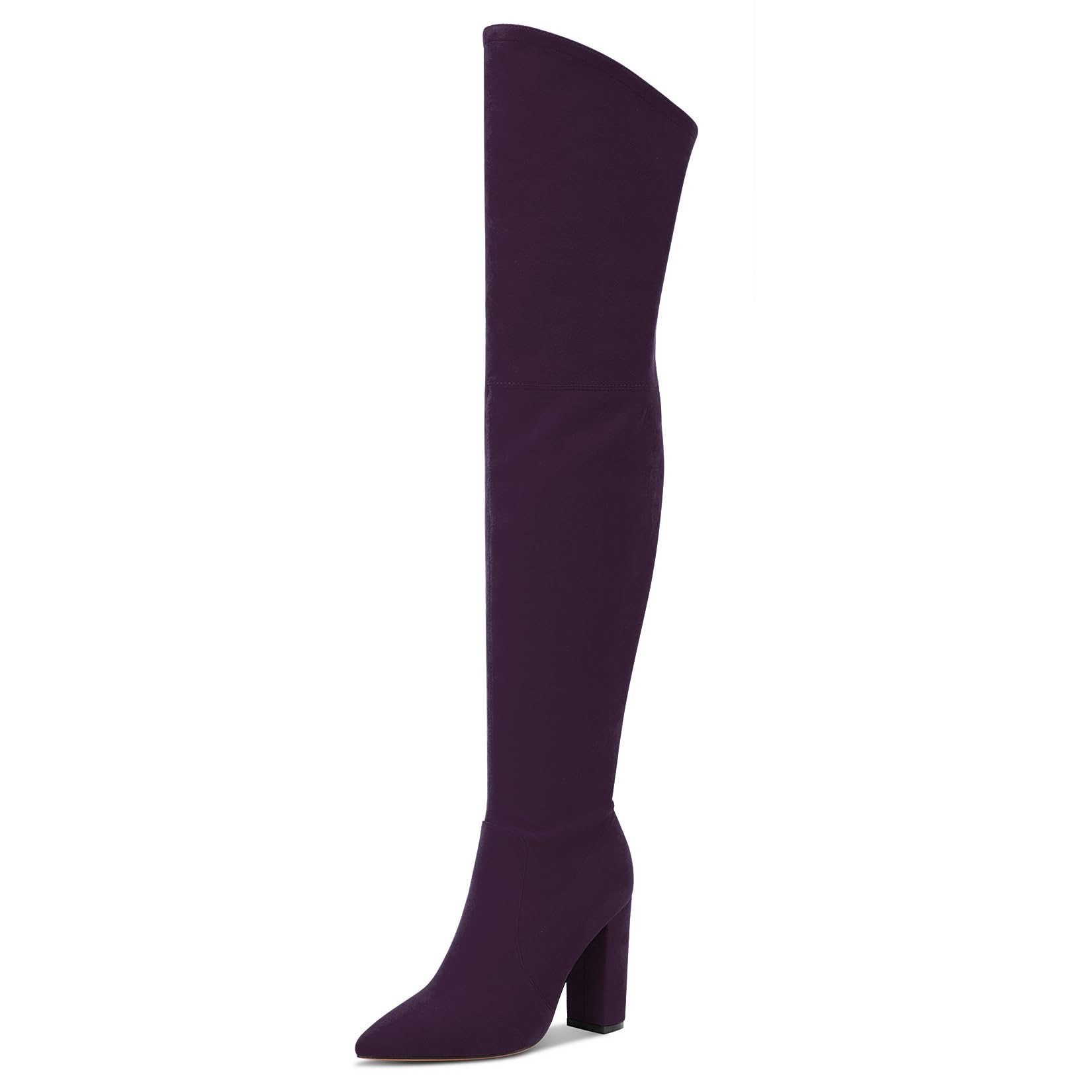Aachcol Women Over Above The Knee Boots Chunky Block High Heel Pointed Toe Zipper 4 Inch