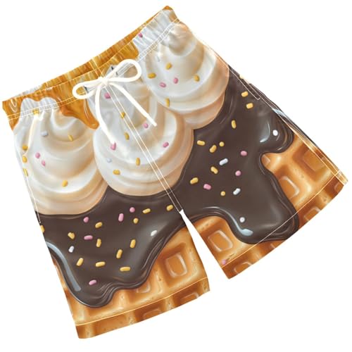 Pigsaly Boys' Swim Board Shorts Milk Black Yellow White Ice Cream Boy's Swim Trunks Kids Swimwear M