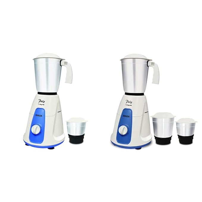 Inalsa Polo 550-Watt Mixer Grinder with 2 Jars, (White/Blue) & Polo 550-Watt Mixer Grinder with 3 Jars, (White/Blue) Combo