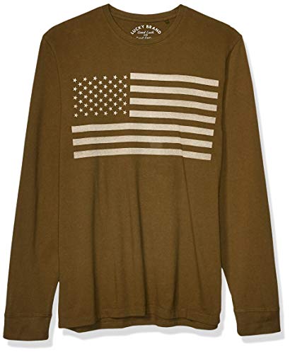 Lucky Brand Men's Long Sleeve USA Flag Tee, Olive, XL