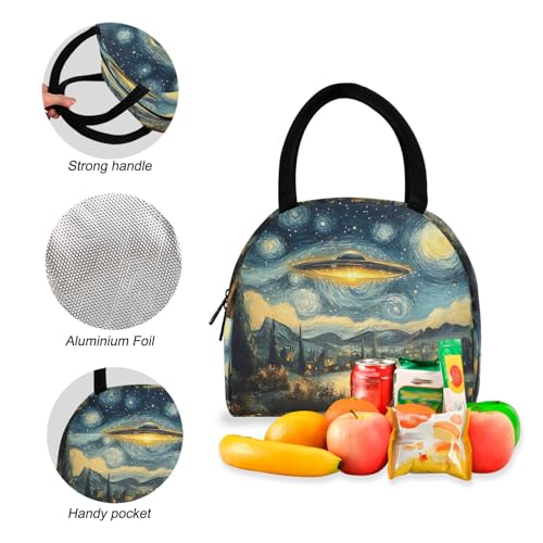Backpack Lunch Bag Set Art Painting Ufo Print, Big Storage Travel Backpacks with Insulated Lunch Box for Office Hiking Picnic4