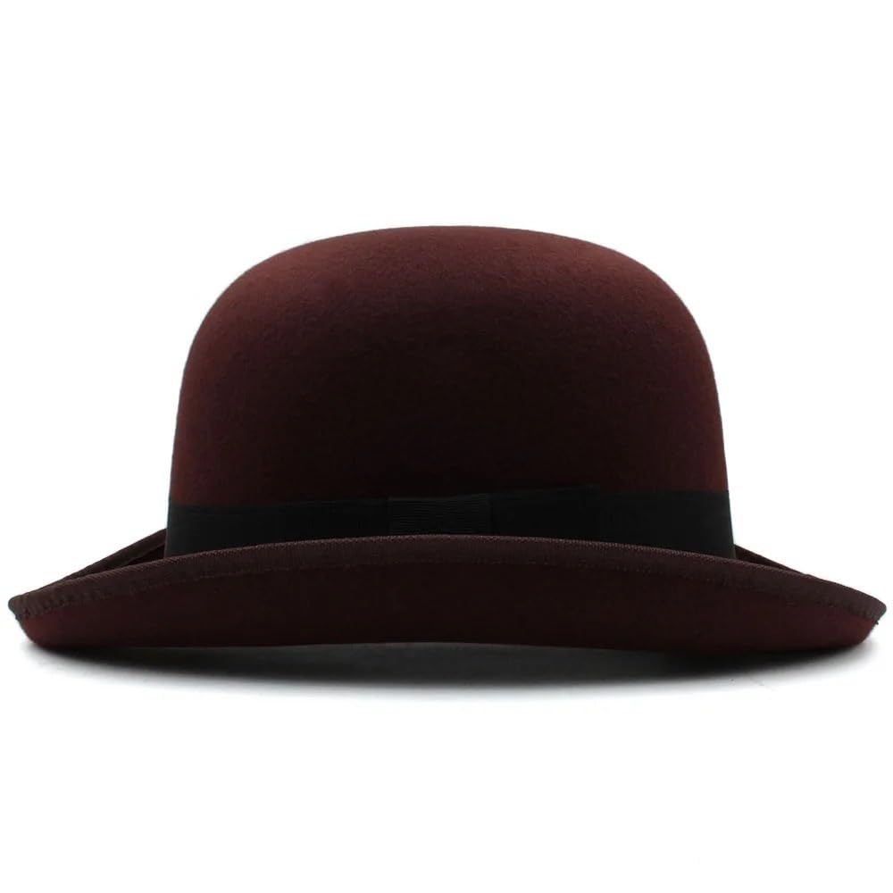Männer Frauen Klassische Kunstwolle schwarz Gentleman Flache Oberseite Bowler Hut Eimer Hut konkave Oberseite Jazz Hut Größe US 7 3/8 UK L (Color : Brown, Size : 58-59CM)