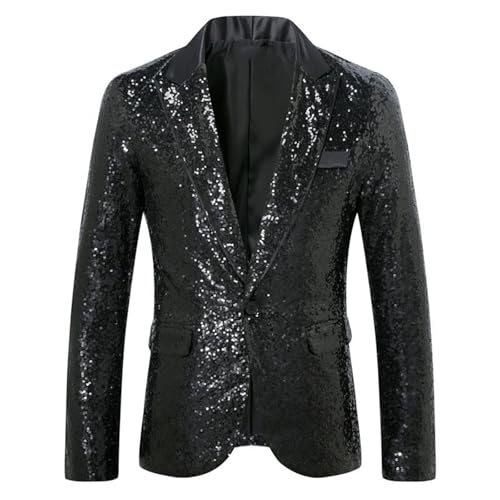 Veste de Costume Paillettes Rouge et Noire Blazer Homme Élégant pour Marié et Scène