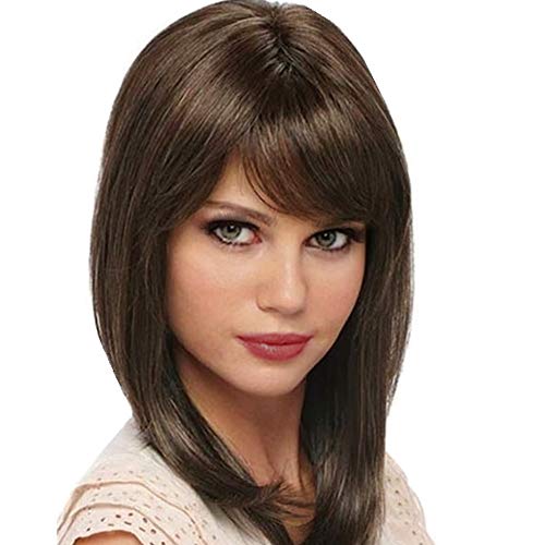 Bob Short Hair Wig for Black Women Light Brown Color Heat Resistant Yaki Synthetic Hair Women’s Wig With Hair Bangs