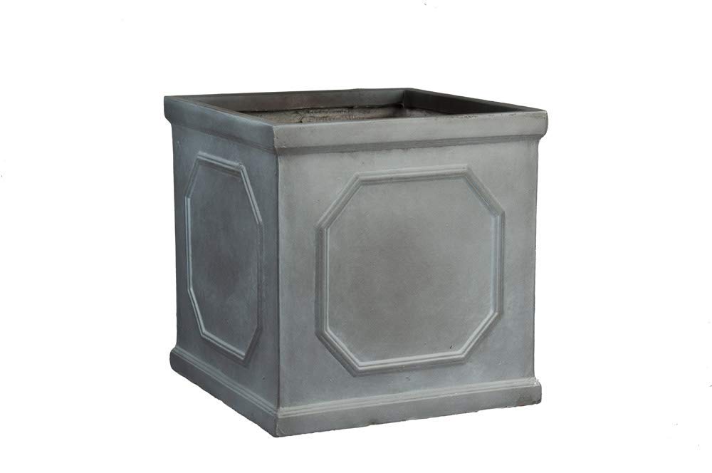 IDEALIST 22cm Chelsea Box Planter | Faux Lead Square Plant Pot | Leaden Grey Reinforced Stone Garden Planter with Drainage Holes L22 W22 H22 cm, 6 litres