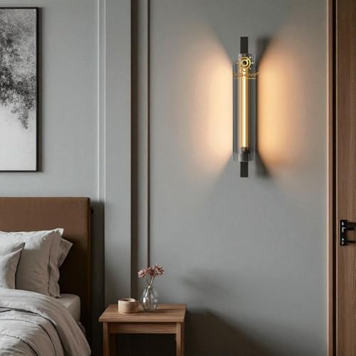 Image of Glowave Golden Acrylic Light Cylindrical Design Long Wall Lamp for Living Room Bedroom Bedside - Tricolour (White, Warm White, Natural White) (552-Bk)