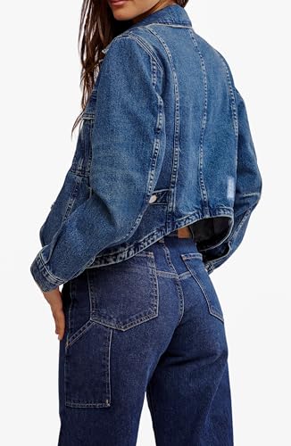Women's Button Down Long Sleeve Cropped Denim Jean Jacket with Pockets3