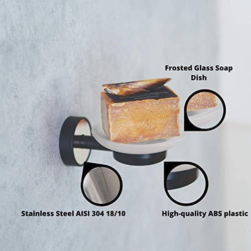 Kapitan Optimo Soap Dish Holder for Bathroom and Shower, Wall Mounted, Self Adhesive or Screw Mounting, Stainless Steel with Black ABS Plastic, Made in EU, 20 Years Warranty