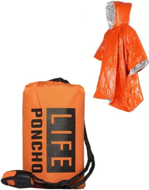 Emergency Rain Poncho with Mylar Blanket Liner Survival Blankets for