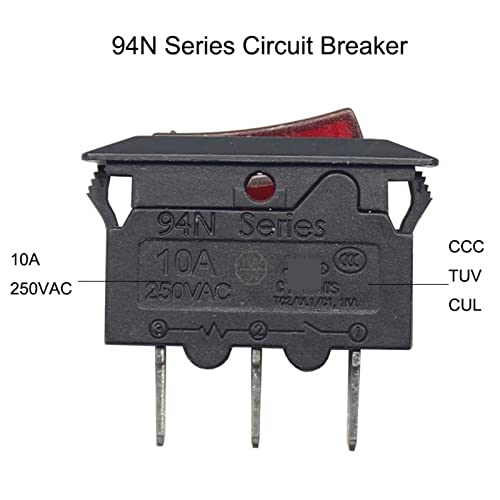 Interruptor basculante 15A con luz roja y disyuntor de protección contra sobrecarga 3