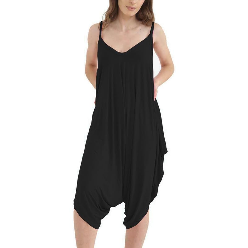 R&N FASHIONS Lagenlook Combinaison sarouel baggy à bretelles pour femme, Noir , 48