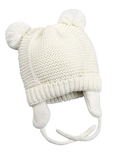 Zando Baby Earflap Beanies Infant Toddler Cute Bear Hat Winter Baby Girls Boys Earflap Caps White M (3-6 Months)